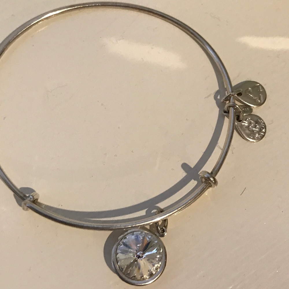 Alex and Ani Silver white crystal bangle bracelet